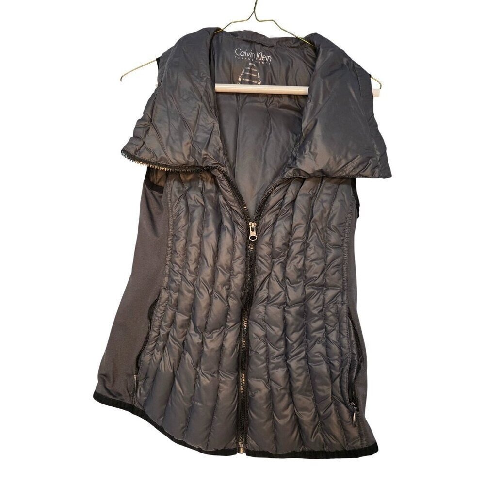 Calvin Klein Women's Puffer Vest Silver Side Zip Pockets Size Small